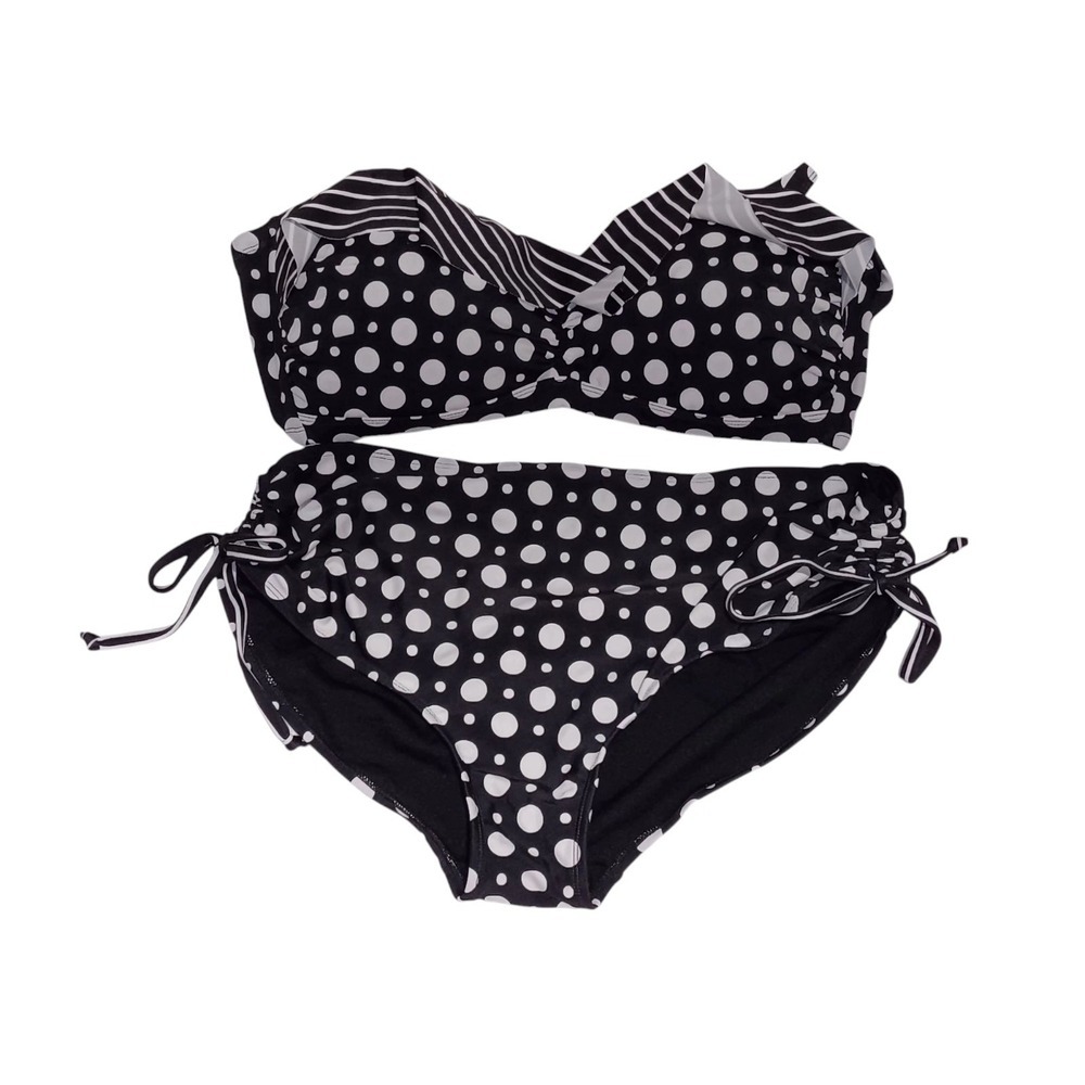Swimsuit for all Women's Polk Dottie On Side Tie Bikini 2 Piece size 18